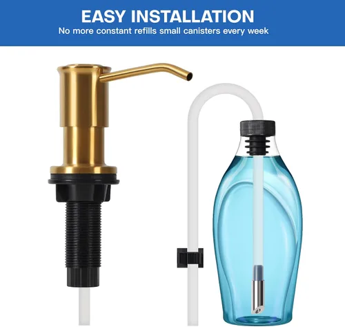 Miniatura 7 de Dispensador de jabón para fregadero de cocina, dispensadores de jabón integrados de oro cepillado, dispensador de jabón para fregadero de acero