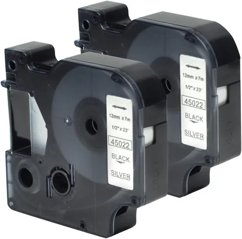 Paquete de 2 casetes de etiquetas D1 45022 negro sobre plata compatible con cartucho de etiquetado Dymo compatible con LabelManager 160 280 PnP (1/2