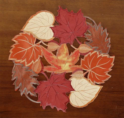 Miniatura 6 de Juego de 4 manteles individuales de otoño de 14 pulgadas con apliques bordados de hojas de arce bordadas para el hogar, cena, vacaciones, cosecha