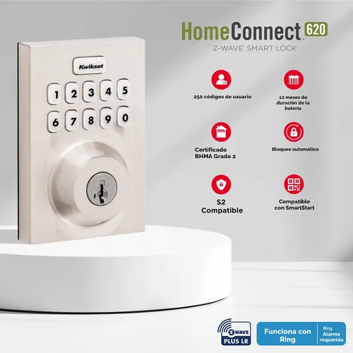 Miniatura 8 de Kwikset HomeConnect 620 Z-Wave Cerradura Inteligente con Teclado de Largo Alcance Habilitado, Entrada Conveniente sin Llave, Códigos de Usuario