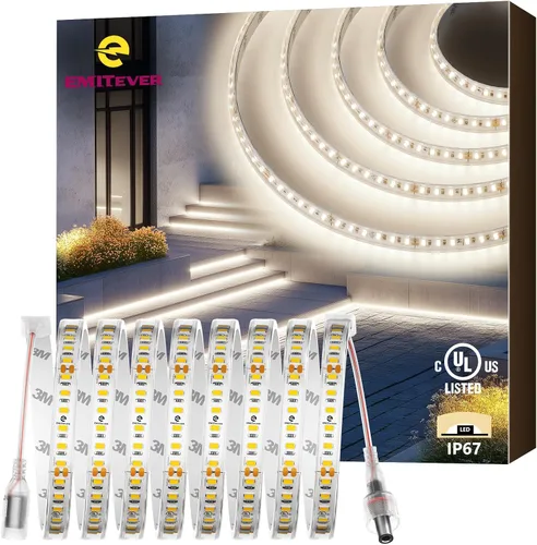 Miniatura 11 de EMITEVER Tira de luces LED para exteriores, impermeable, 16.4 pies, 2700 K, blanco cálido, 24 V, cinta LED de silicona regulable, iluminación IP67