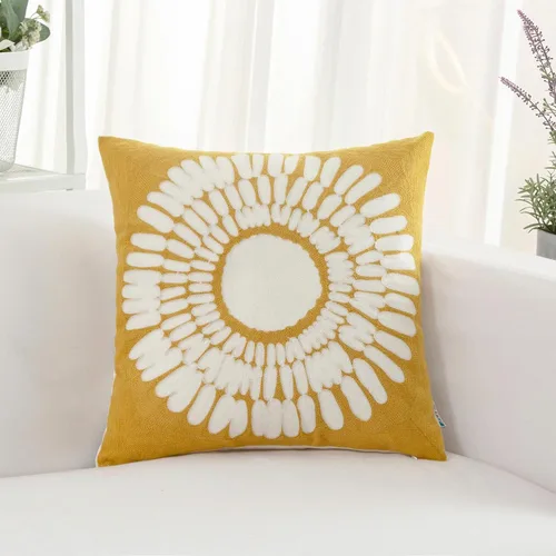 HWY 50 - Fundas decorativas de almohada de 18 x 18 pulgadas en amarillo mostaza, funda de cojín bordada de algodón moderna de estilo rústico para