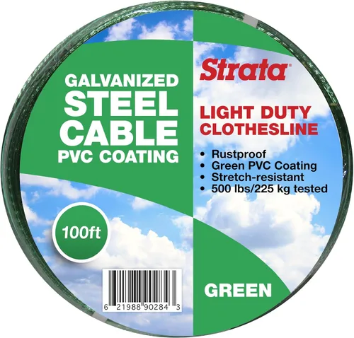 Strata 100 pies de tendedero de cable de acero galvanizado ligero al aire libre, revestimiento de PVC verde - cables de línea de ropa para secado de