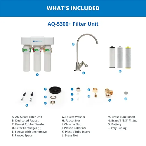 Miniatura 7 de Aquasana aq-5300+ 0.55 3 etapas flujo máximo bajo fregadero filtro de agua con llave de níquel cepillado, AQ-5300+.55