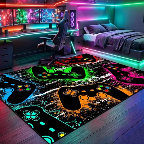 Miniatura 18 de Alfombras de Jugador para Dormitorio de Niños, Pintura de Dibujos Animados con Gamepad, Alfombra para el Hogar para Adolescentes, Decoración Genial