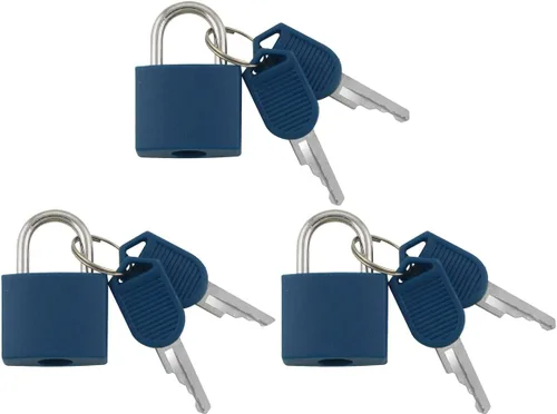 Miniatura 8 de 3 piezas de candado de metal sólido de latón macizo, mochila, diario, joyero, manualidades, cerradura de enseñanza escolar con llave y cubierta Azul