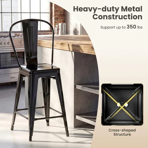 Miniatura 8 de Giantex Juego de 4 taburetes de bar de metal de 24 pulgadas, sillas de barra de altura de mostrador con respaldo extraíble y reposapiés integrado