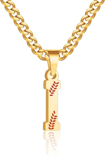 Miniatura 30 de Avotto Collar de béisbol con letra inicial de la A a la Z para niños y hombres, cadena cubana de acero inoxidable resistente que no se decolora