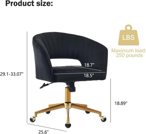 Miniatura 3 de Nrizc Silla de escritorio de oficina de terciopelo, sillas de escritorio tapizadas para oficina en casa con ruedas giratorias ajustables, silla