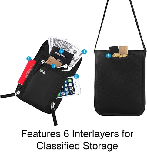 Miniatura 3 de KEAFOLS Bolsa de viaje para el cuello, cartera familiar para pasaporte con bloqueo RFID