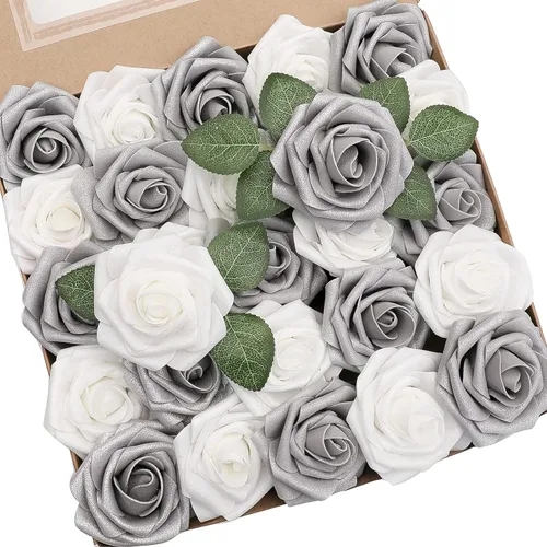 Miniatura 12 de Floroom Flores artificiales de espuma, aspecto real, con tallos, para manualidades, ramos de boda, centros de mesa, despedida de soltera, fiesta, 25