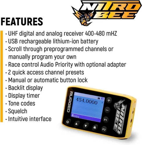 Miniatura 4 de Rugged Radios Nitro Bee (receptor de carreras, receptor de carrera)