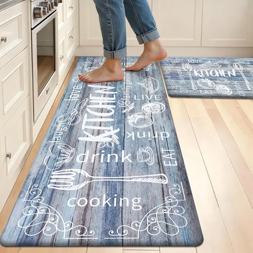 Miniatura 19 de HEBE Juego de 2 tapetes de cocina gruesos y antifatiga acolchados para el suelo, alfombras impermeables antideslizantes, cómodos tapetes de chef