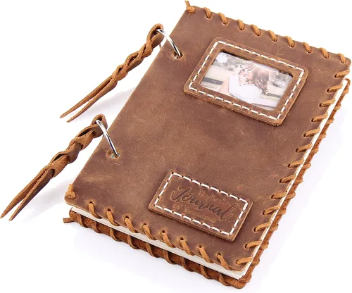 Robrasim Cuaderno de escritura de cuero recargable, diario de viaje vintage hecho a mano para mujeres y hombres, 200 páginas de papel de color, bloc