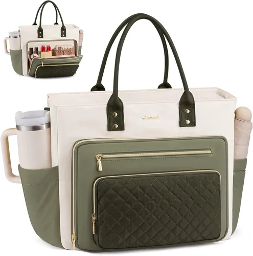 Miniatura 19 de LOVEVOOK Bolsa Tote para Maestras para Mujeres Trabajo, Bolsa para Laptop Bolsa Tote de Trabajo Bolsas de Enfermera Con Portavasos Grande, Maletín