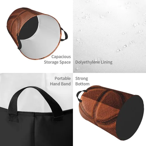 Miniatura 3 de Cesta redonda de baloncesto para ropa sucia, cesta de almacenamiento con textura de bola, juguetes, organizador de ropa, para el hogar, baño