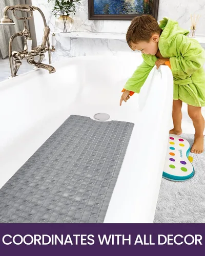 Miniatura 8 de DEXI Alfombrilla de Tina Antideslizante 16x35, Alfombrillas de Ducha para Baño y Tina, Alfombrilla de Baño Ovalada Lavable con Ventosas y Orificios