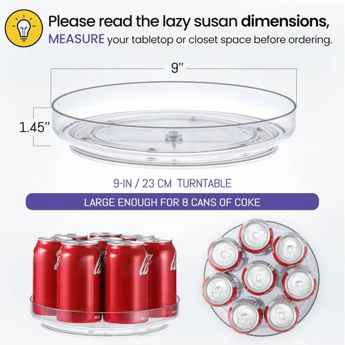 Miniatura 2 de Paquete de 2 Lazy Susan de acrílico transparente de 9 pulgadas, organizador giratorio antideslizante para gabinete, cocina, organización