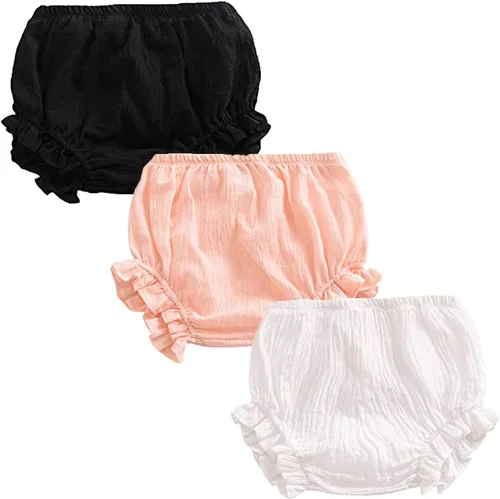 Conjunto de 3 piezas de pantalones cortos para recién nacidos, para bebés, niñas y niños, mezcla de lino y algodón, lindos pantalones cortos