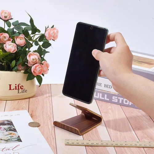 Miniatura 3 de Soporte para teléfono celular de madera de nogal de 2.95 pulgadas, soporte para teléfono inteligente, soporte de escritorio, soporte para teléfono