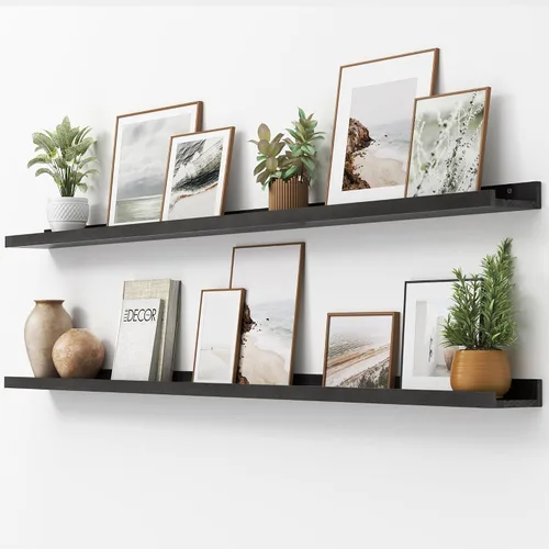 Miniatura 13 de FLYJOE Estante de repisa de fotos para pared, 24 pulgadas de madera de fresno maciza, estantes para libros de guardería, estantes flotantes