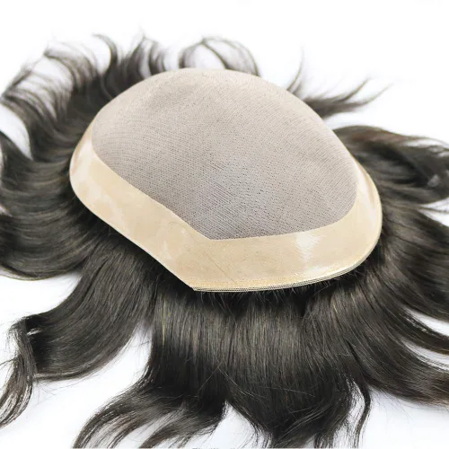 Miniatura 2 de SIMBEAUTY Toupee duradero para hombres, sistema de cabello humano de repuesto fino monofilamento, monofilamento de piel de polietileno NPU alrededor