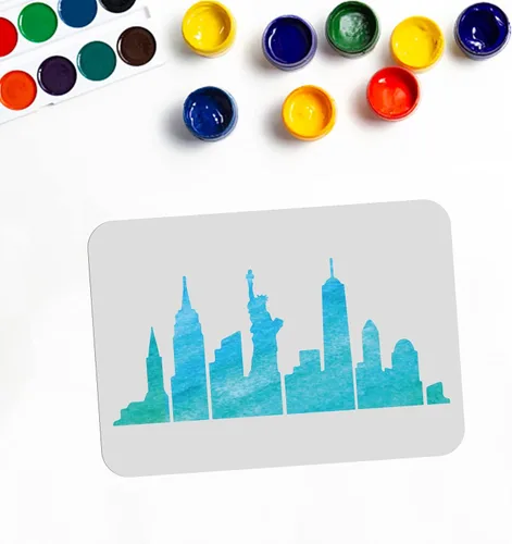 MAYJOYDIY Plantilla de la ciudad de Nueva York de 11.7 x 8.3 pulgadas, plantillas de construcción de ciudad, estatua de la libertad, plantillas de