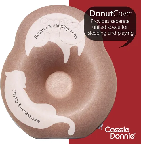Miniatura 2 de Cama túnel para gatos de interior, mediana y grande, casa cueva en forma de donut de hasta 22 libras, espaciosa para 2 gatitos (marrón)