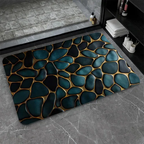 Miniatura 23 de Tapete de baño de tierra de diatomeas, arte abstracto, sol dorado, antideslizante, volumen súper absorbente, de secado rápido para baño, cocina