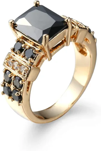 Anillo Solitario de Piedra Gema de Ónix Negro con Corte Princesa de 14K Oro Amarillo Relleno Joyería para Boda (Disponible en tallas 6,7,8,9,10),