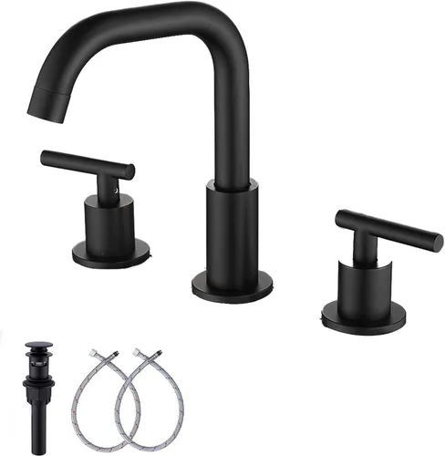Miniatura 11 de Caño giratorio de 360°, 2 asas, 3 agujeros, 8 pulgadas, grifo de lavabo de baño de latón antiguo a juego con desagüe desplegable para baño