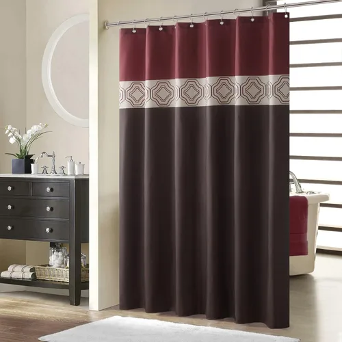 Miniatura 10 de Cortina de ducha de tela, estampado beige y tostado, cortinas de ducha con patrón de damasco bohemio de cachemira para baño, cortinas de baño Hudson