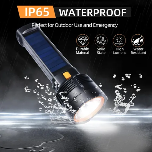 Miniatura 7 de Queena Paquete de 2 Linternas LED Recargables – 100000 Lúmenes Linternas Solares Súper Brillantes, Linterna Compacta e Impermeable para el Hogar