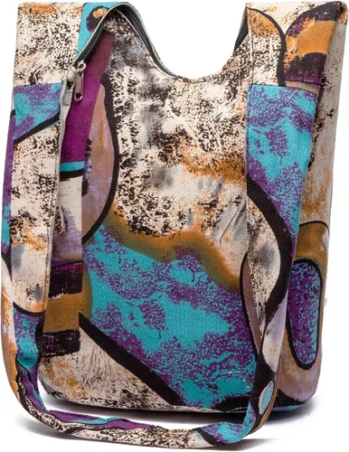 Miniatura 84 de Bolsa de hombro para mujer, de lona en estilo hippie/bohemio para llevar cruzada al hombro, disponible en diferentes colores y estampados