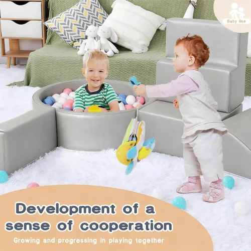 Miniatura 8 de Bloques de escalada de espuma Hoohtoot para niños pequeños: con juguetes de escalada de cuero PU de 4 piezas y una piscina de bolas - Piscina