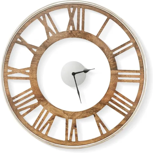 Goplus Reloj de pared grande, de 16 pulgadas, sin tictac, de madera, de cuarzo, decorativo, con números romanos, silencioso, vintage, funciona con