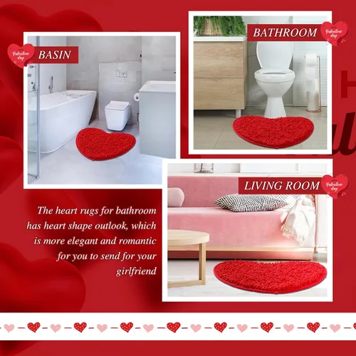 Miniatura 3 de 4 tapetes decorativos en forma de corazón para el día de San Valentín, 20 x 24 pulgadas, antideslizante, lavable, suave, esponjoso, tapete