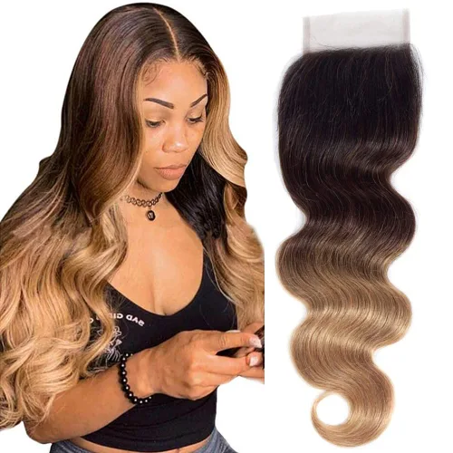 Miniatura 14 de QTHAIR Extensiones de cabello humano brasileño ondulado de grado 18A #613 con cierre de encaje HD 4x4