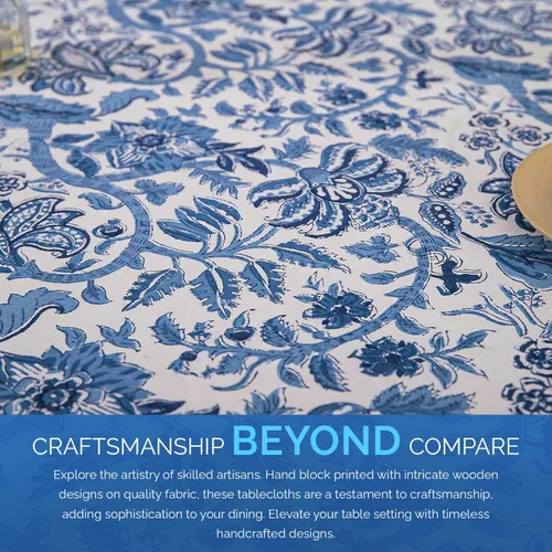 Miniatura 6 de Labhanshi Indian Hand Block Print Round 72 Inch 6-Seater and Rectangle 72x108 Inches 8 Seater Table Cloth for Kitchen Dining Table Cotton Floral