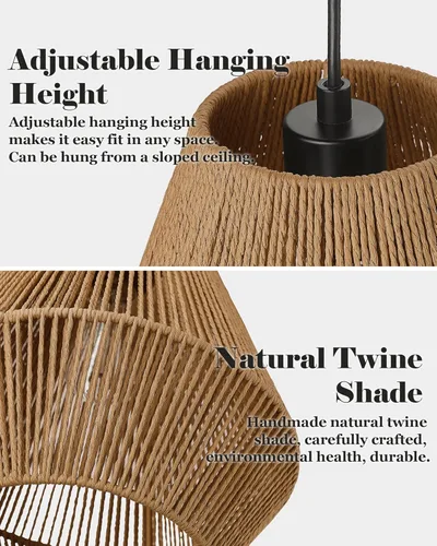 Miniatura 9 de ELYONA Lámpara Colgante Tejida Grande de 16.5 pulgadas Candelabro Moderno Boho Pantalla de Cesta de Ratán Tejida a Mano Accesorios de Lámpara