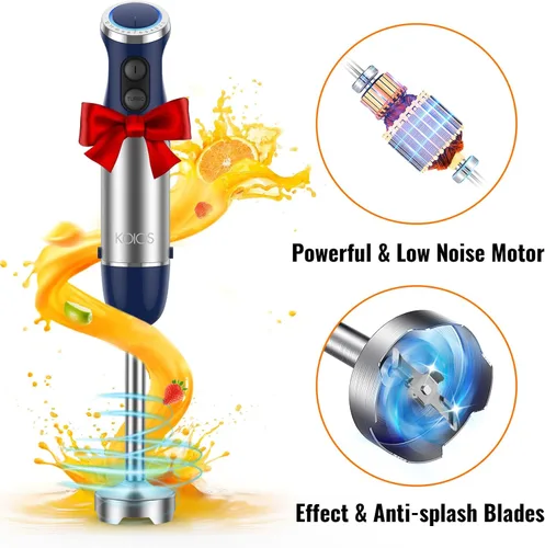 Miniatura 5 de KOIOS Licuadora de inmersión de mano 5 en 1, mezcladora de mano emulsionante ajustable de 12 velocidades ajustables, motor de cobre de 1000 W, Azul