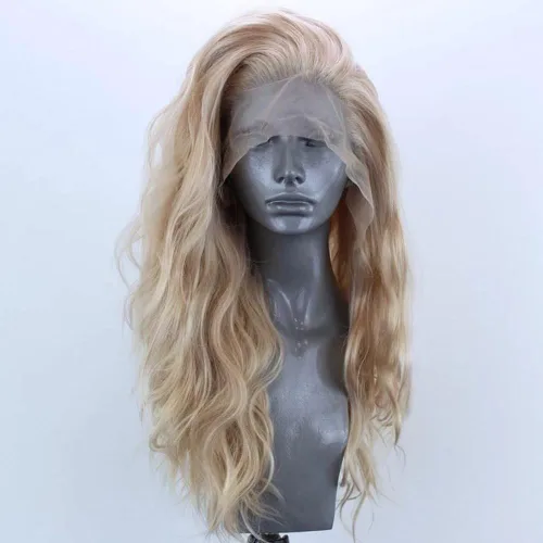 Miniatura 3 de Mezcla de encaje frontal sintético peluca mitad negro mitad blanco #1001 para mujeres sin pegamento largo recto pelucas de pelo sintético parte