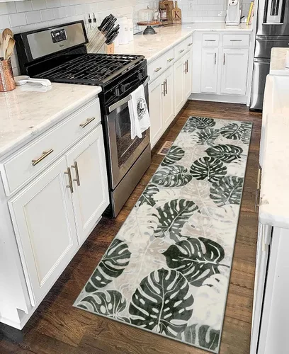 Miniatura 29 de Wonnitar Leaf - Alfombra de cocina de 2x3 pies, alfombra azul pequeña para baño, alfombra decorativa lavable para mesita de noche, planta