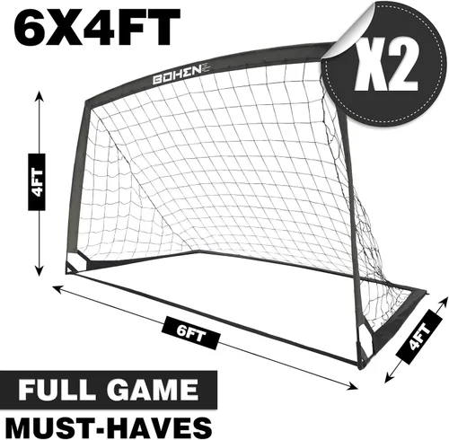 Miniatura 6 de BOHEN 6x4 FT Kids Soccer Goals with Carry Bag, Portable Folding Soccer Net for Backyard Training, Indoor/Outdoor Use for Youth and Adult Negro