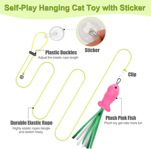 Miniatura 4 de ChicWow Varita Retráctil Interactiva para Gatos y Juguetes Colgantes para Gatos - 2 Varitas, 2 Colgantes, 7 Juguetes Tentadores para Gatos Adultos