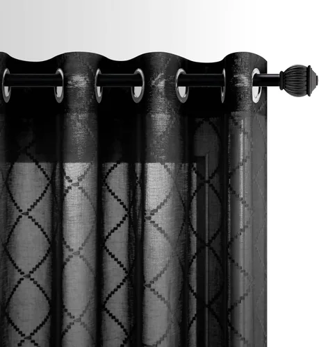 Miniatura 24 de KOUFALL Cortinas negras de 63 pulgadas de largo para dormitorio, juego de 2 paneles transparentes con ojales para ventana, cortinas geométricas
