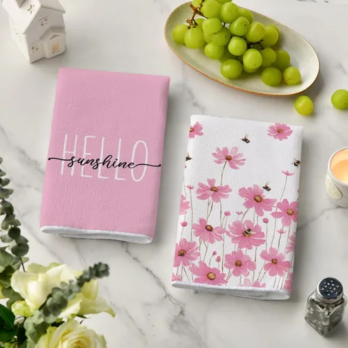 Miniatura 3 de Artoid Mode Juego de 2 toallas de cocina de primavera con diseño de abeja, diseño de flores rosadas, 18 x 26 pulgadas, decoración de vacaciones