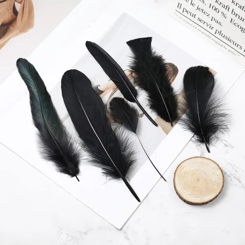 Miniatura 2 de Larryhot Black Craft Feathers - 240 plumas naturales mixtas de 6 estilos para bodas, fiestas en casa, suministros de atrapasueños y manualidades