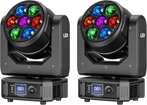 Miniatura 12 de HOLDLAMP Luces de DJ de cabeza móvil, mini 7 x 25 W, haz RGBW y luces de escenario de lavado, efecto LED 4 en 1, luz de enfoque de ojo de abeja