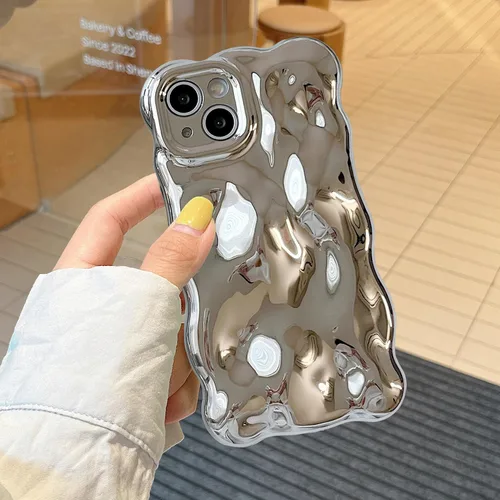 Miniatura 80 de XIZYO Funda para iPhone 13 de 6.1 pulgadas, bonito patrón de ondas, estético, 3D, rizado, ondulado, chapado en purpurina, para mujeres y niñas, Azul